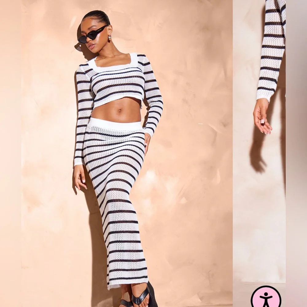 Prettylittlething PLT maxi skirt Small‎ stripe crochet knit beach bodycon sheer